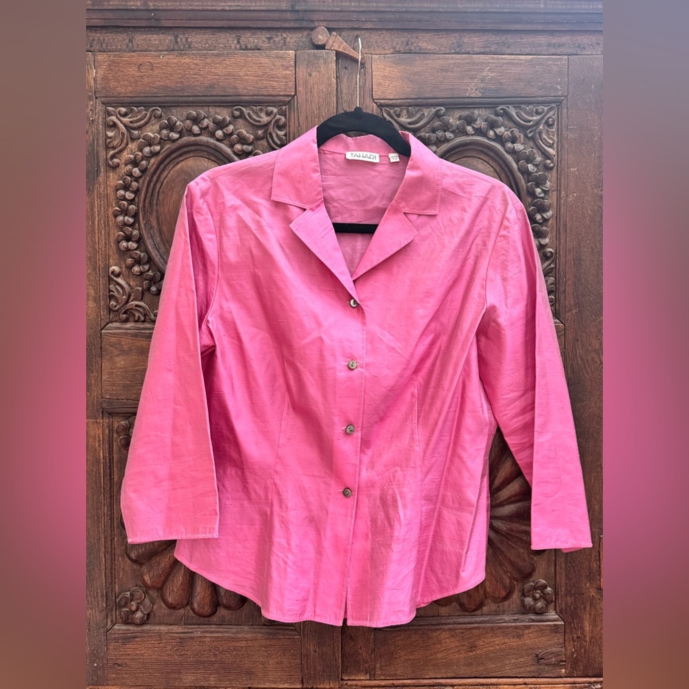 Tahari Rose Pink Silk Blend Notched Collar Jacket